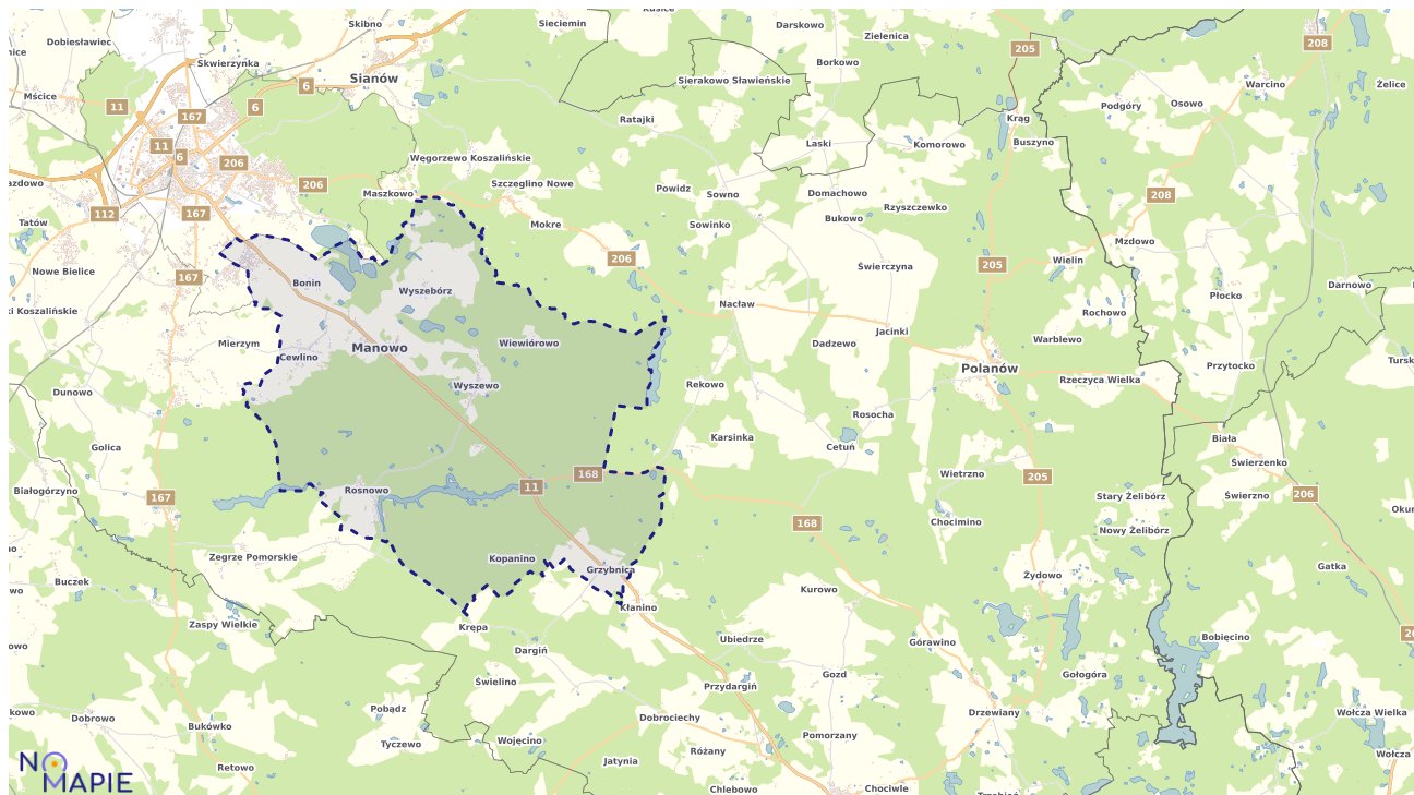 Mapa obszarów ochrony przyrody Manowa